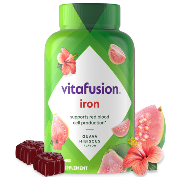vitafusion Iron gummies in Guava Hibiscus flavor. Supports red blood cell production*. Contains 60 gummies.