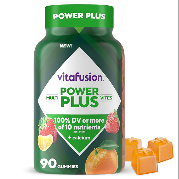 Vitafusion Power Plus Multi Vites 90 Gummies offer 100% daily value or more of 10 nutrients per serving plus calcium.
