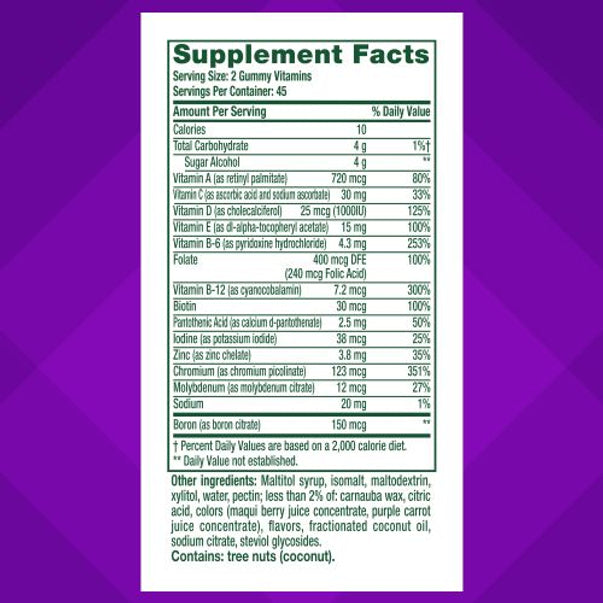 Image of Supplement Facts for Sugar Free Men's Multi Gummy, 90 count.