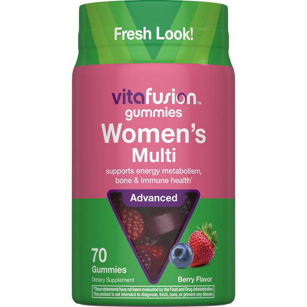 Vitafusion Women's Multi Advanced, 70 Gummies, Berry Flavor. Supports energy metabolism, bone and immune health.