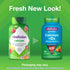 Graphic stating Fresh New Look! showing old and new vitafusion Calcium + D3 gummies packaging, 100 Gummies, Fruit & Cream Flavor.
