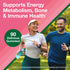 graphic showing a woman and man jogging outdoors, stating Supports Energy Metabolism, Bone & Immune Health