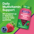 graphic showing vitafusion Women’s Multi gummies bottle with strawberry and blueberry, stating Daily Multivitamin Support, All wrapped up in delicious, easy-to-take gummies, 120 Gummies, Berry Flavor.