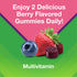 Graphic showing strawberry, blueberry, and berry-flavored gummies, stating Enjoy 2 Delicious Berry Flavored Gummies Daily! Multivitamin.