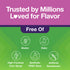 Icons indicating Free Of Gluten, Dairy, High Fructose Corn Syrup, Synthetic FD&C Dyes, and Artificial Sweeteners.
