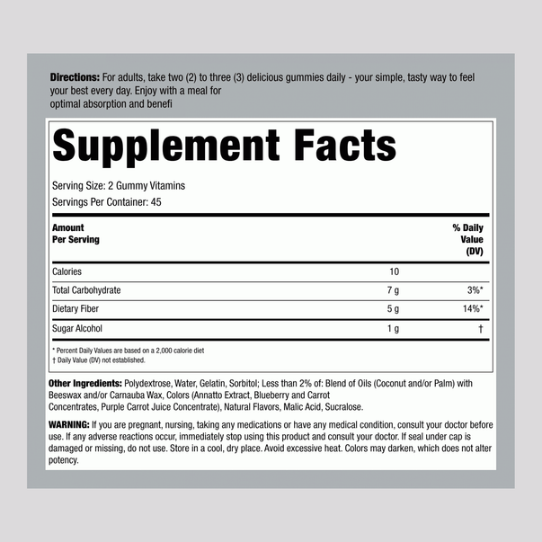 Image of Supplement Facts for Fiber Well Sugar Free Gummy, 90 Count.