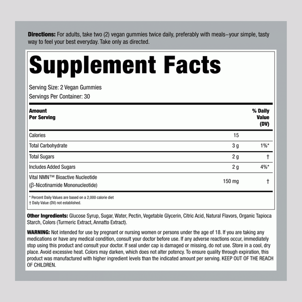 VF NMN Complex 60 Gummies Supplement Facts panel.